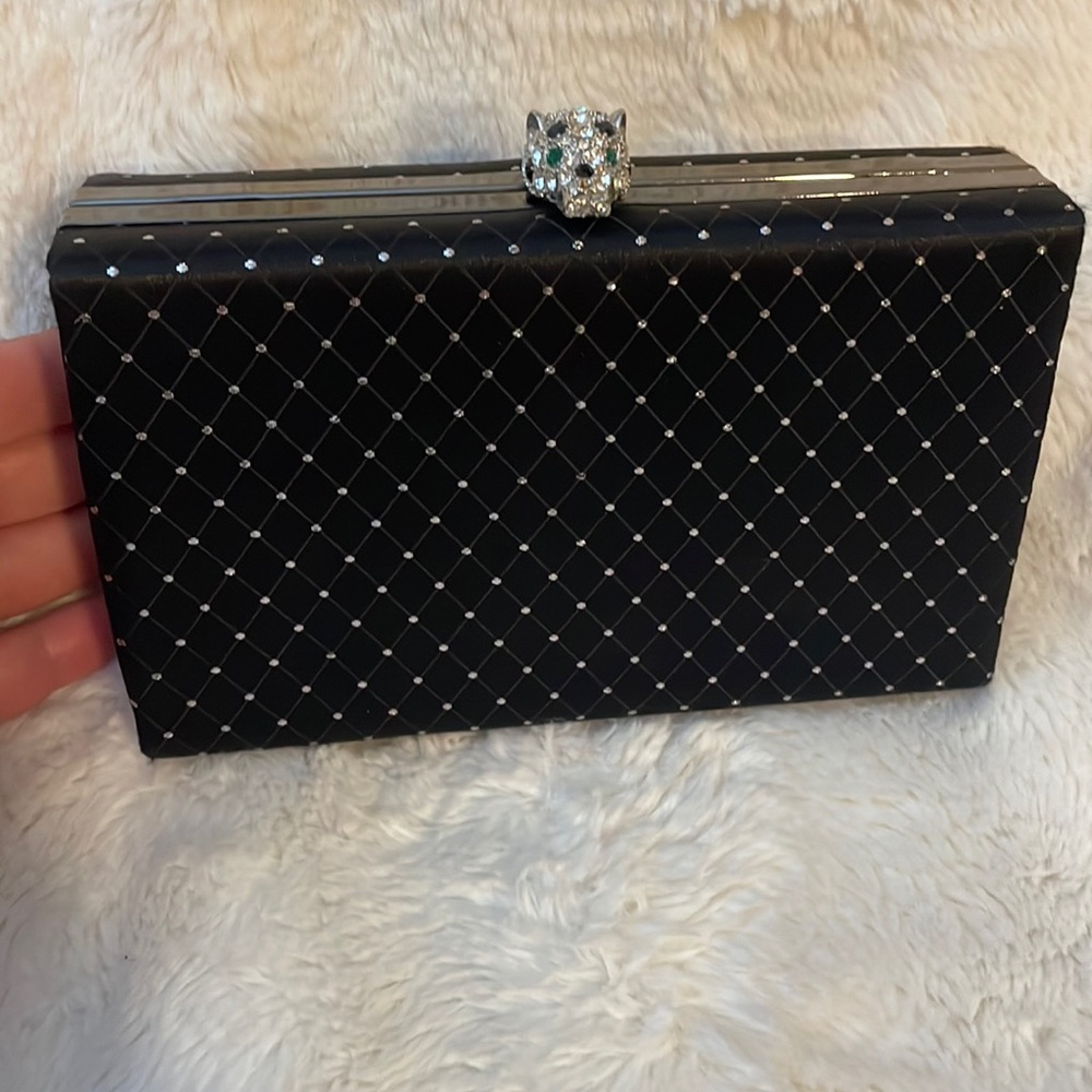 Vintage 90s Stunning Kenneth Jay Lane Black Jaguar Clutch Box Purse Jeweled